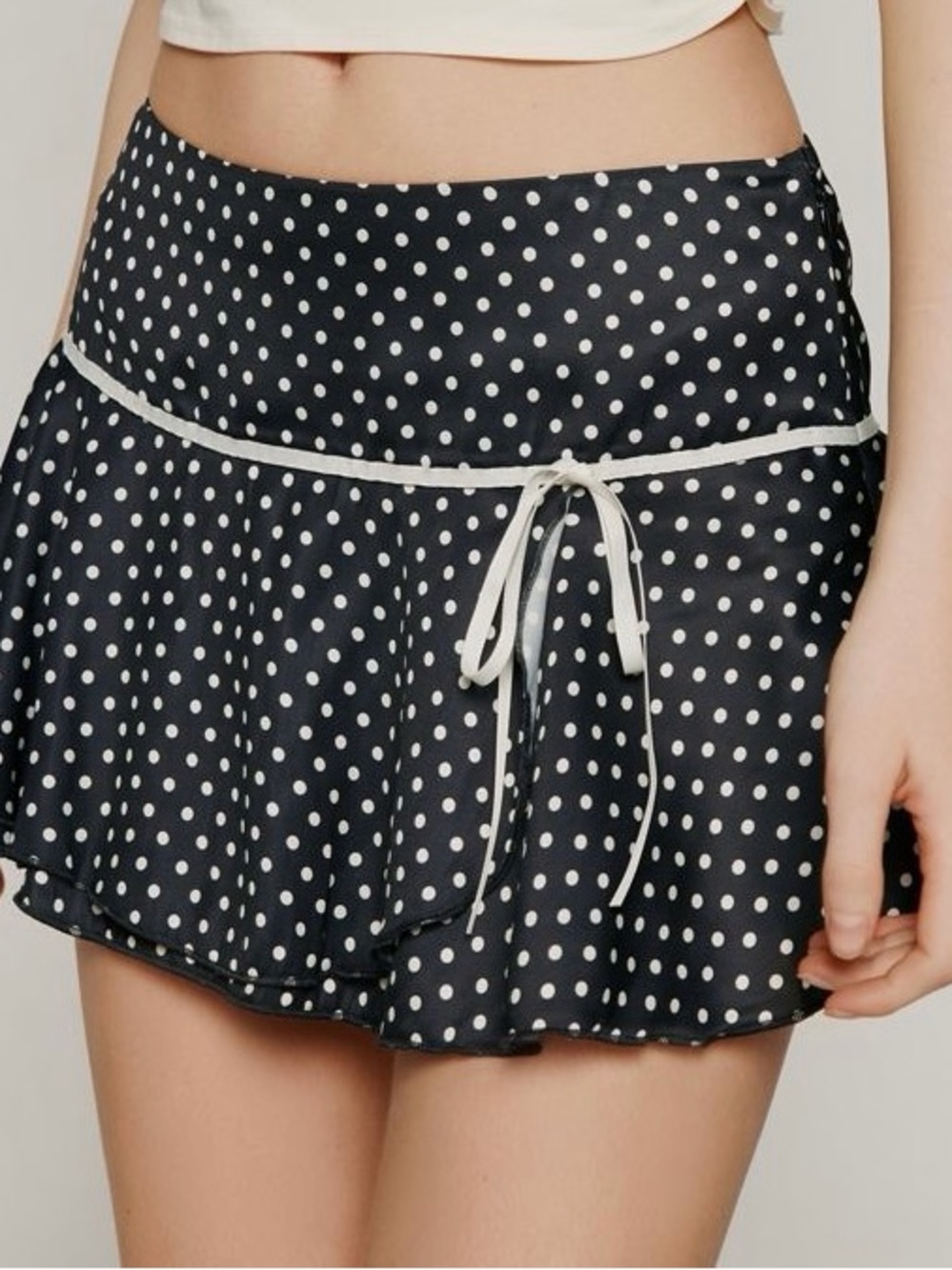 Kimchi Blue Black & White Polka Dot Tie-Waist Skater Skirt